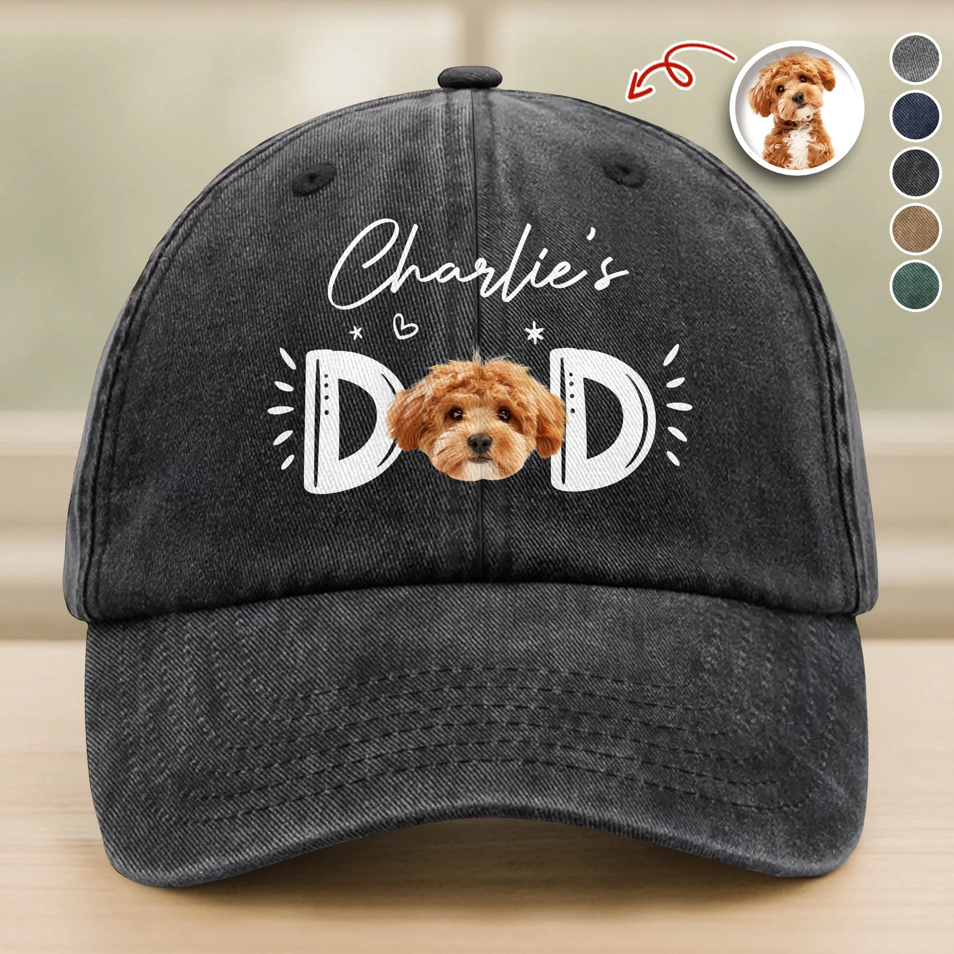 Personalized Dog Dad Washed Denim Baseball Cap - Custom Photo Pet Dad Hat Gift