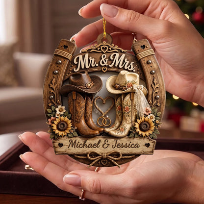 Personalized Couple Western Wooden Ornament personalization view for Couples