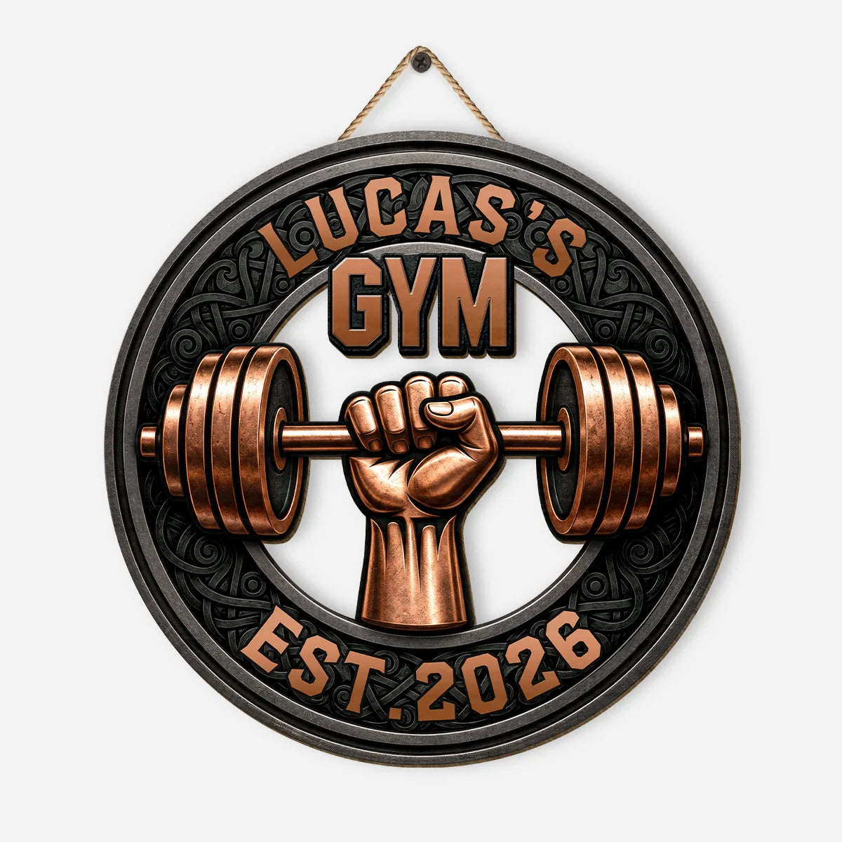 Custom Gym Name Wood Sign with Barbell Graphic - Personalized Fitness Gift