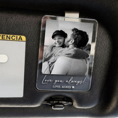 Custom Photo Car Visor Clip personalization view for Husband