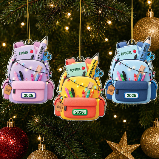 Personalized Student Backpack Acrylic Ornament - Custom Name & Grade Keepsake Gift for Kids Back to School and Christmas