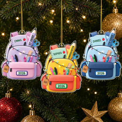 Personalized Student Backpack Acrylic Ornament - Custom Name & Grade Keepsake Gift for Kids Back to School and Christmas