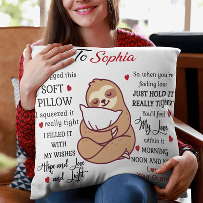 "I Hugged This Soft Pillow Sloth" Personalized Pillow - Keepsake for Grandkids