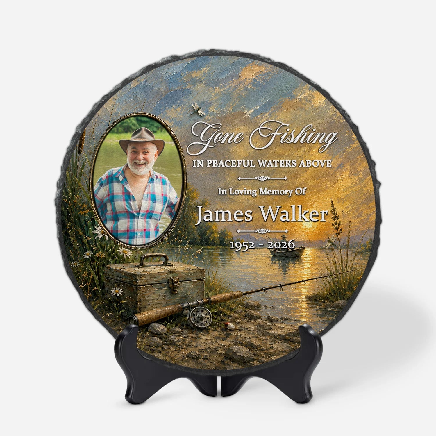Gone Fishing In Peaceful Waters Above - Personalized Memorial Stone Keepsake for Dad