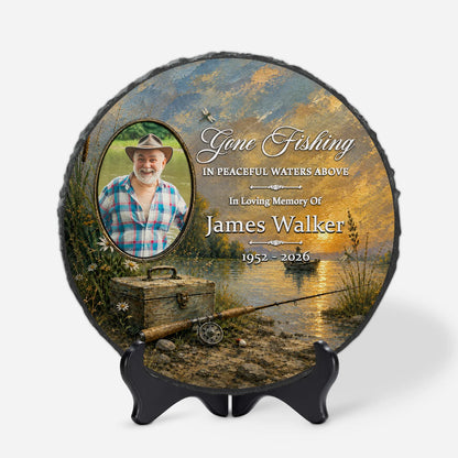 Gone Fishing In Peaceful Waters Above - Personalized Memorial Stone Keepsake for Dad
