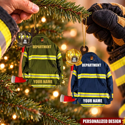 "Firefighter Turnout Coat & Axe" Personalized Christmas Ornament - Custom Gift for Fireman Dad, Husband & Crew