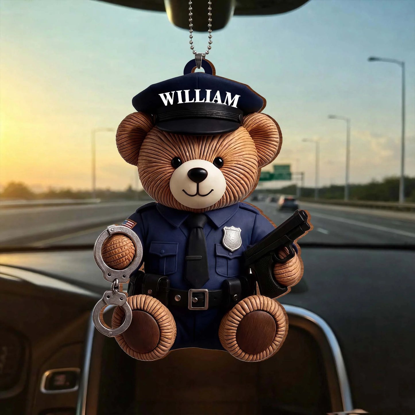 Custom Police Officer Bear Wood Ornament for Dad with personalized design details for meaningful gifting image 8