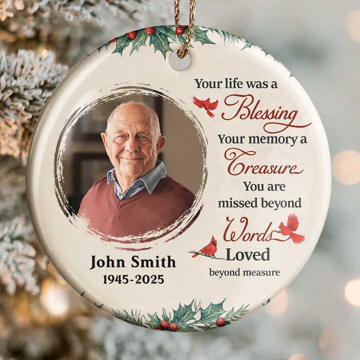 Your Life Was a Blessing Memorial Ornament With Cardinal Bird