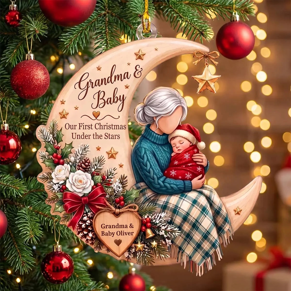 Our First Christmas Under The Stars - Personalized Acrylic Ornament for Grandma & Baby
