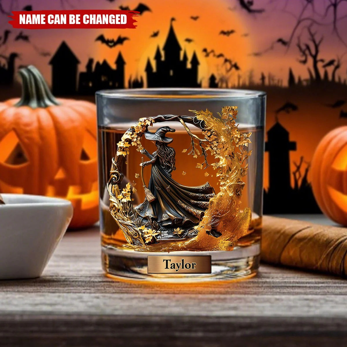 Beautiful Witch Personalized Whiskey Glass - Custom Halloween Gift for Best Friends