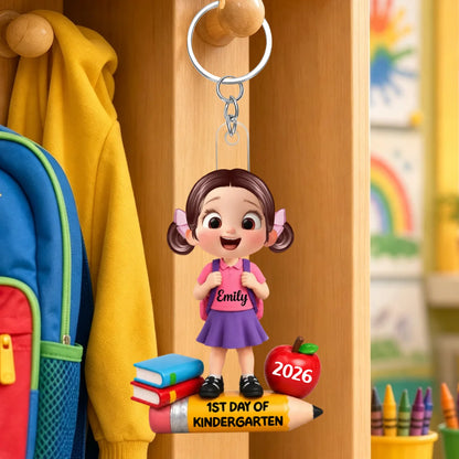 1st Day Of Kindergarten Acrylic Keychain - Custom Backpack Charm Keepsake Gift for Kids