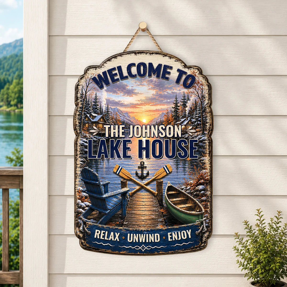 Personalized Lake House Wood Sign personalization view for Family