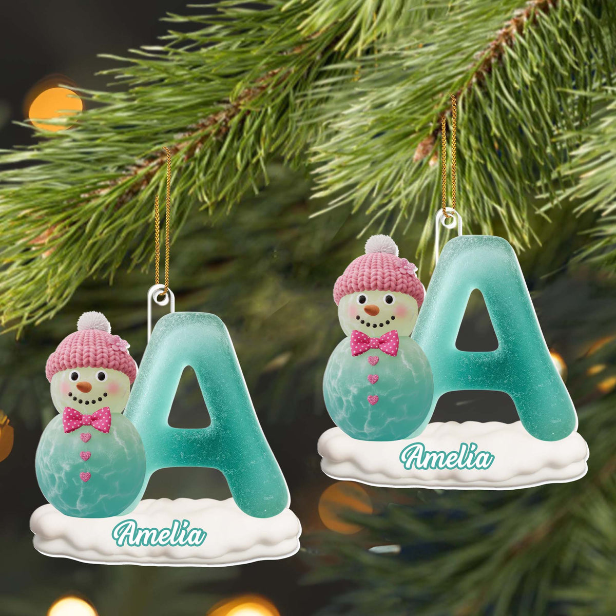 Customize With Name And Letter Snowman Ornament
