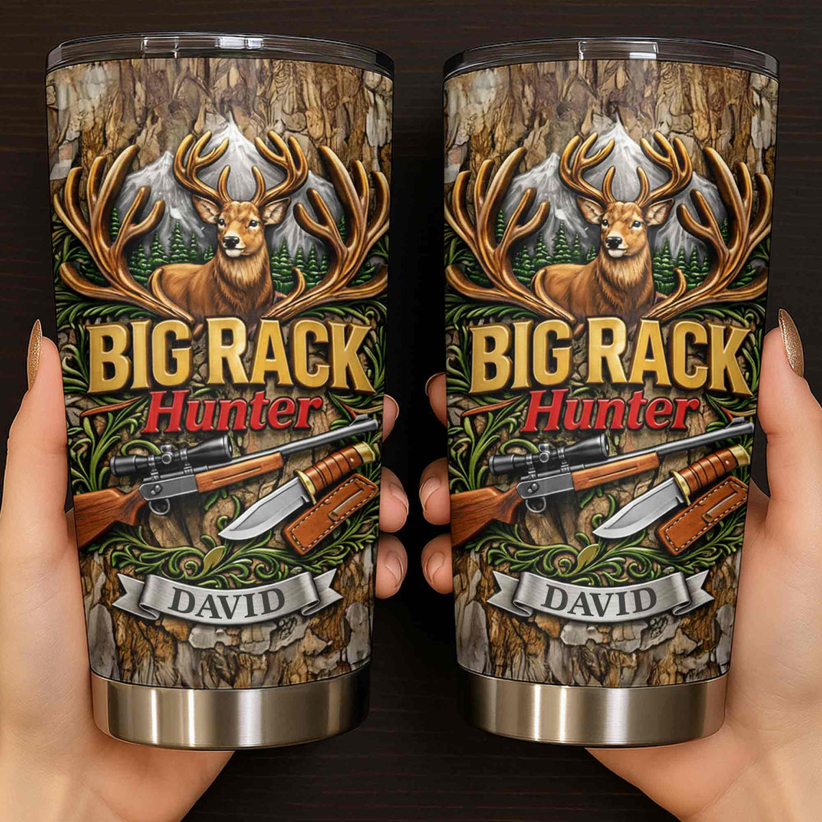 Big Rack Hunter Personalized Deer Hunting Tumbler - Custom Hunting Gift
