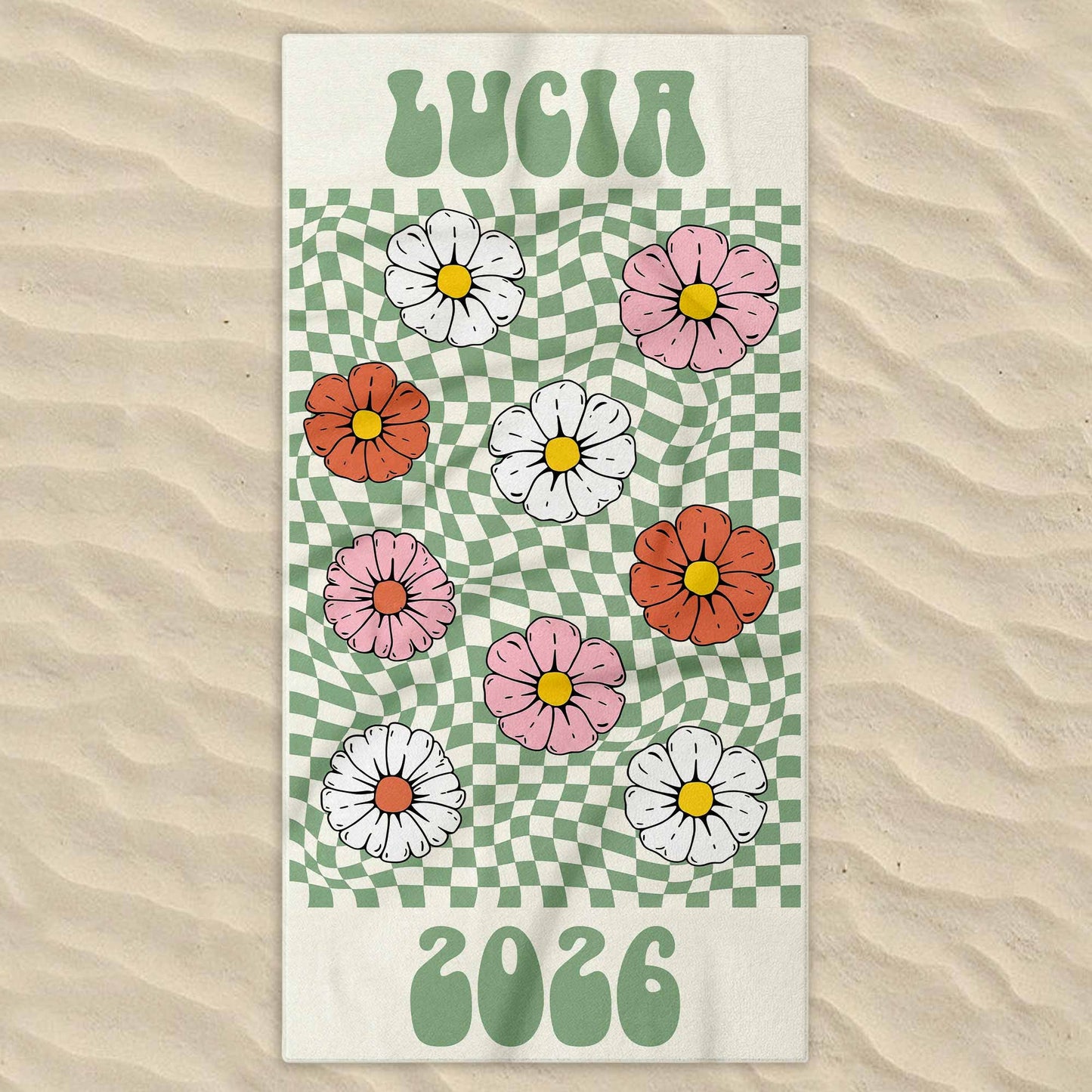 Personalized Retro Flowers Beach Towel for Best Friends with personalized design details for meaningful gifting image 7