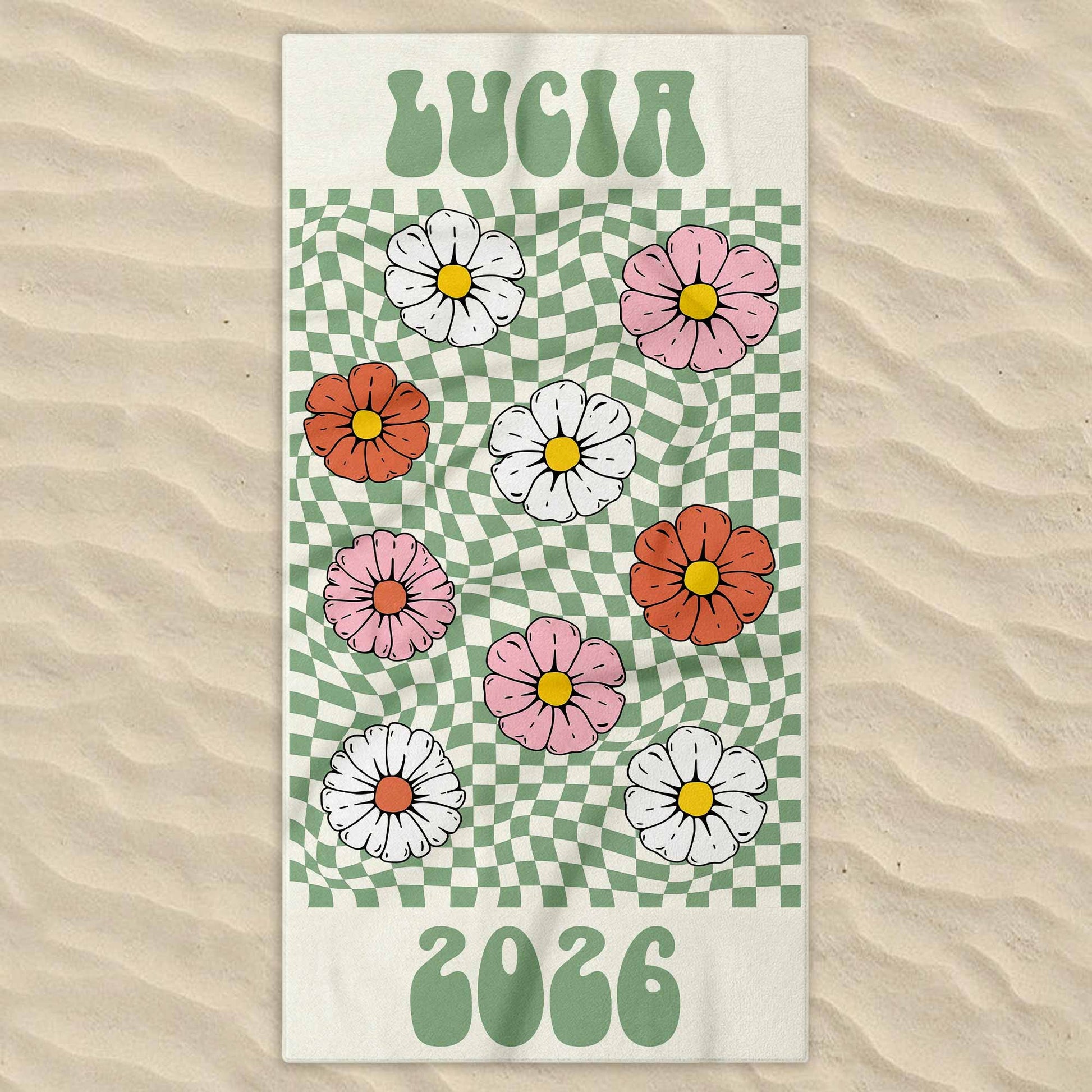 Personalized Retro Flowers Beach Towel for Best Friends with personalized design details for meaningful gifting image 7