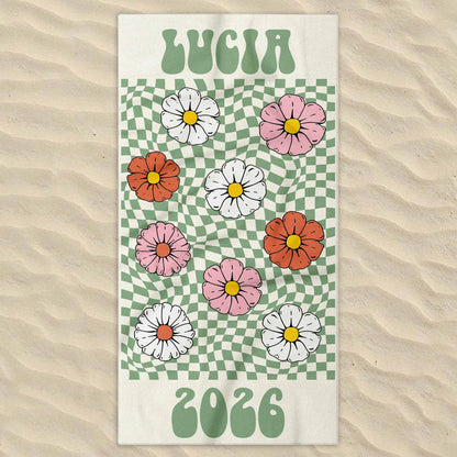 Personalized Retro Flowers Beach Towel for Best Friends with personalized design details for meaningful gifting image 7