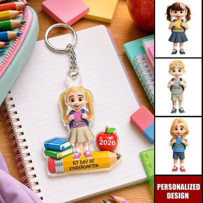 "1st Day Of Kindergarten" Personalized Kids Acrylic Keychain - Custom Back To School Gift