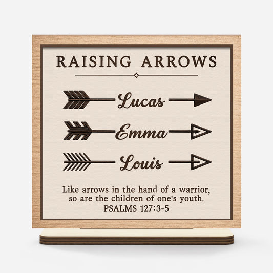 "Raising Arrows" Personalized Wooden Plaque - Custom Kids Name Gift for Mom & Dad