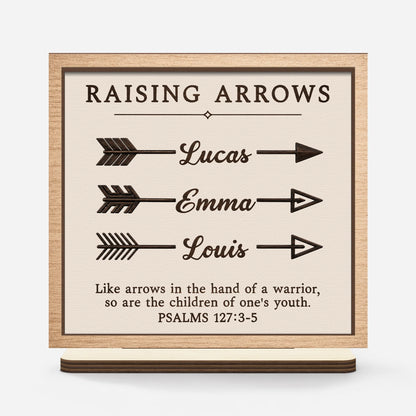 "Raising Arrows" Personalized Wooden Plaque - Custom Kids Name Gift for Mom & Dad