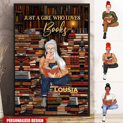 "Just A Girl Who Loves Books" Personalized Canvas / Poster - Custom Wall Art Gift for Book Lovers