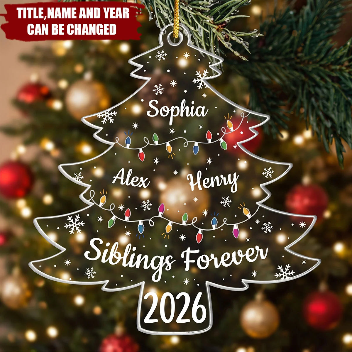 Siblings Forever Personalized Acrylic Ornament – Custom Christmas Tree Holiday Keepsake Gift for Brother & Sister