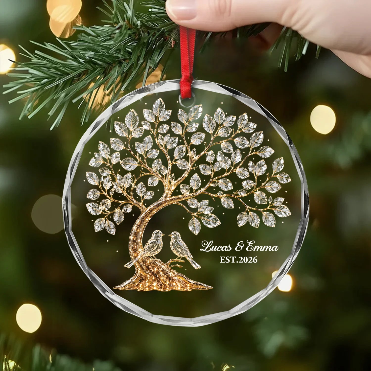 Tree of Life Personalized Glass Ornament - Custom Couple Keepsake Gift