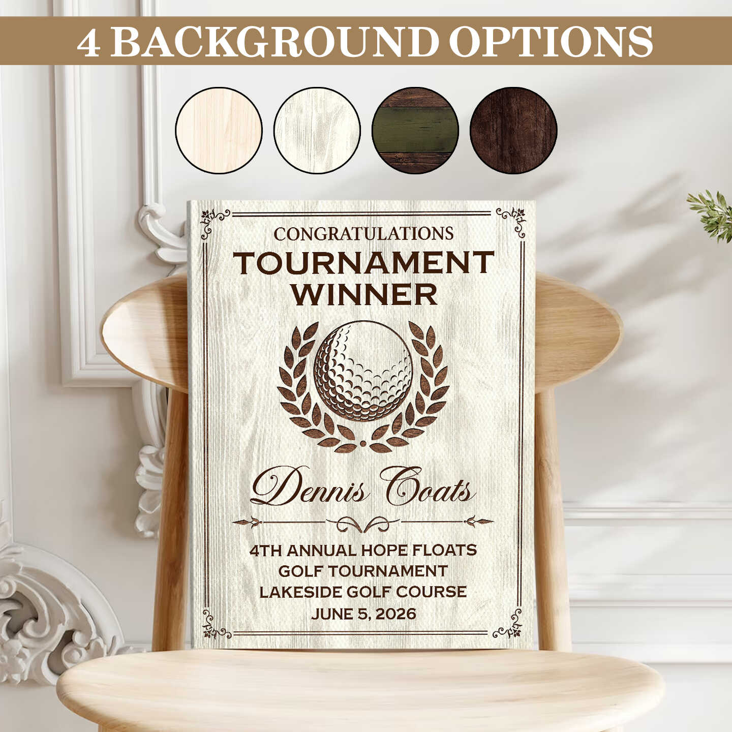 Congratulations Tournament Winner Personalized Golf Award Plaque Canvas / Poster - Custom Golfer Trophy Wall Art
