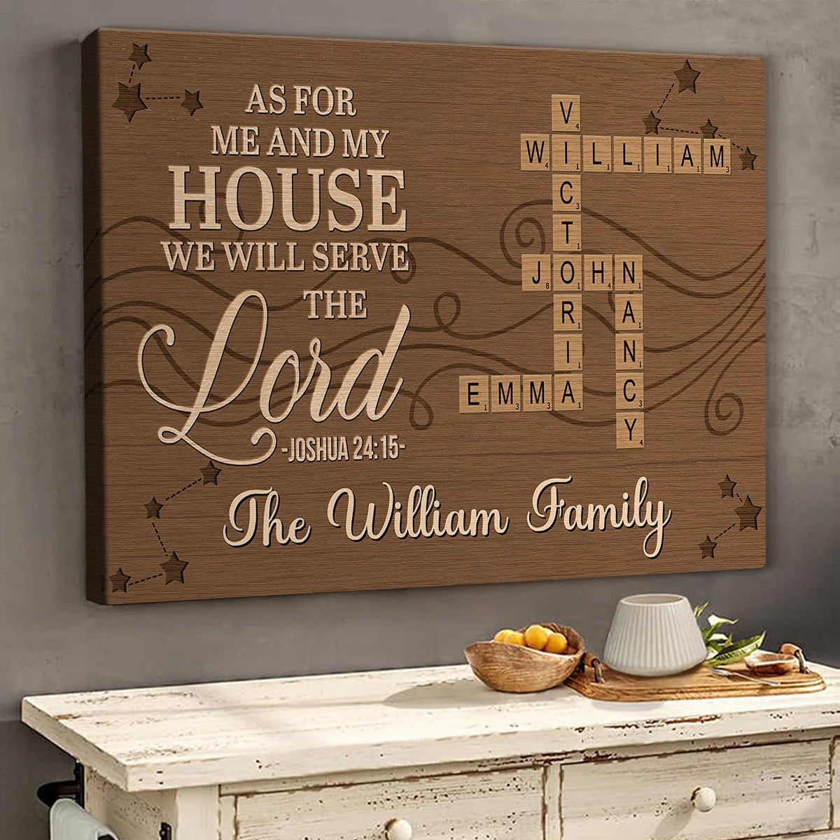 As For Me And My House We Will Serve The Lord - Personalized Crossword Canvas / Poster Housewarming Gift for Family