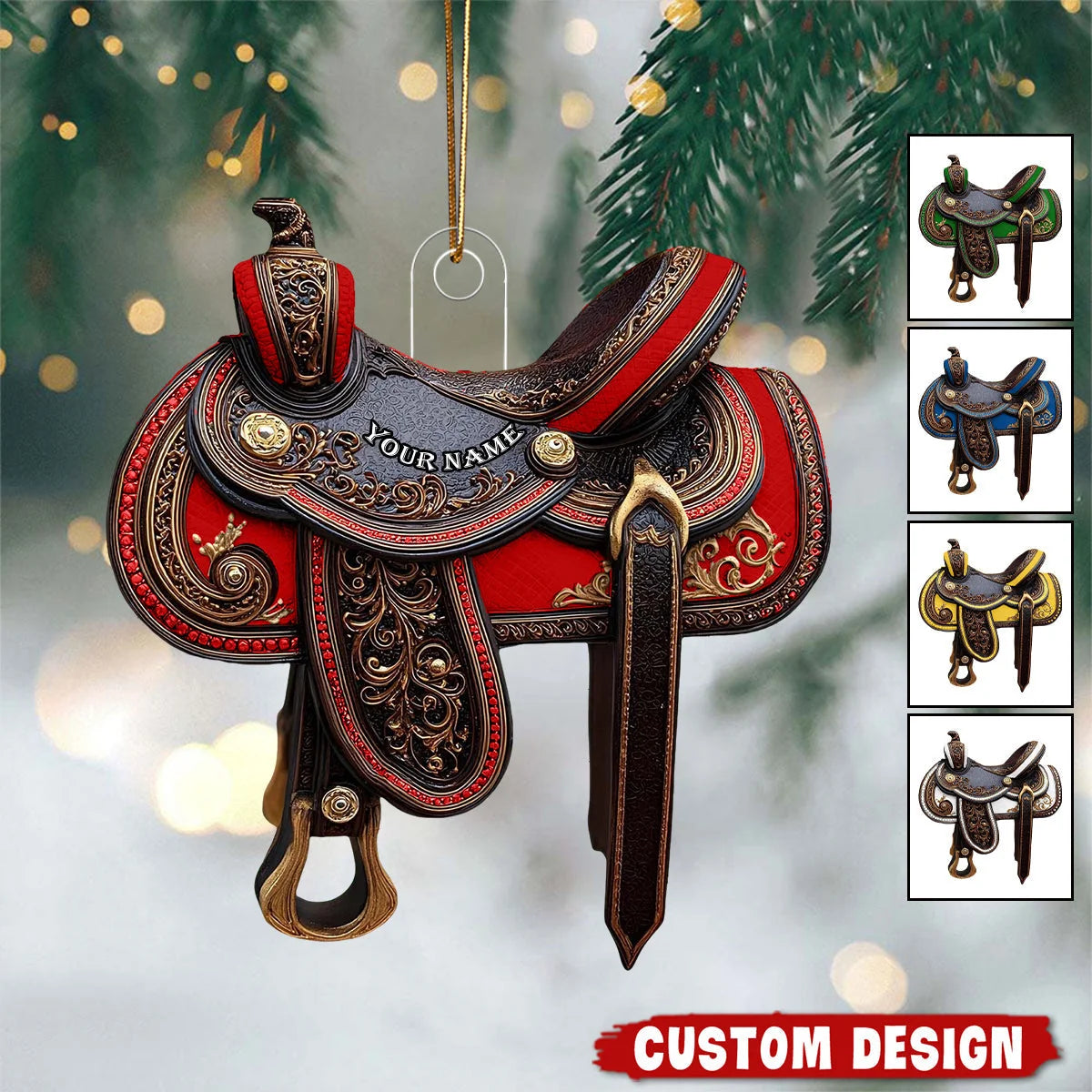 Personalized Western Saddle Acrylic Ornament - Custom Horse Rider Keepsake Gift