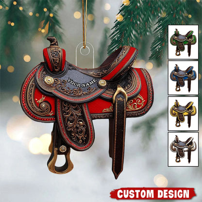 Personalized Western Saddle Acrylic Ornament - Custom Horse Rider Keepsake Gift