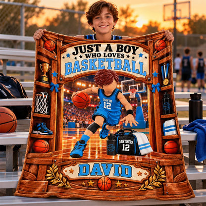 Just A Boy Who Loves Basketball Blanket, Personalized Basketball Blanket, Custom Name Basketball Gift, Gift for Basketball Na02 Hv01 KL07