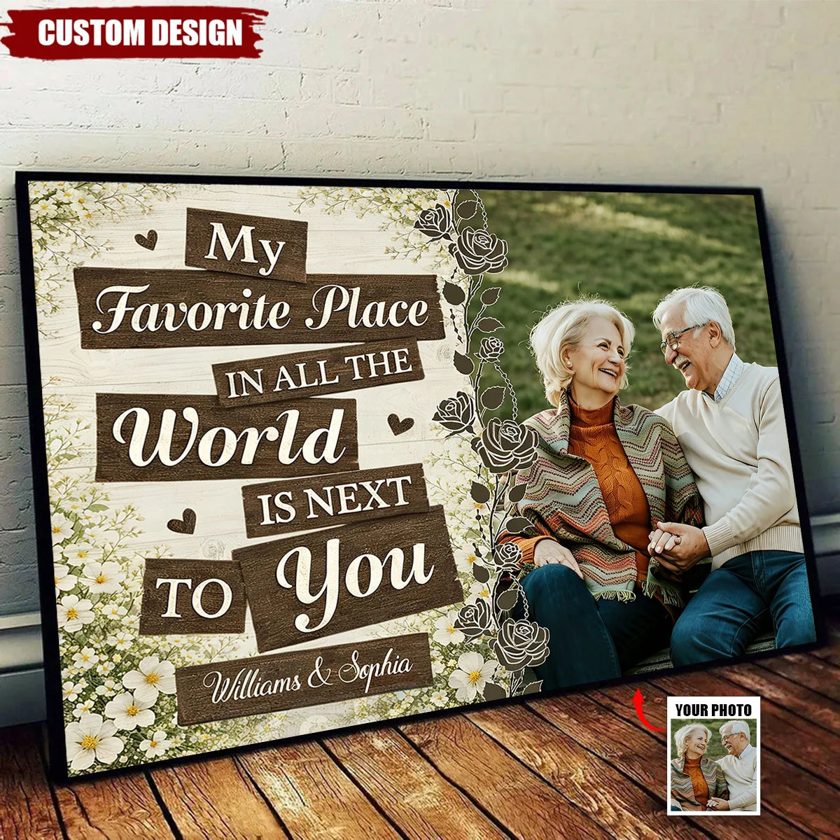 "My Favorite Place Is Next To You" Personalized Couple Canvas / Poster - Custom Romantic Anniversary Photo Wall Art Gift
