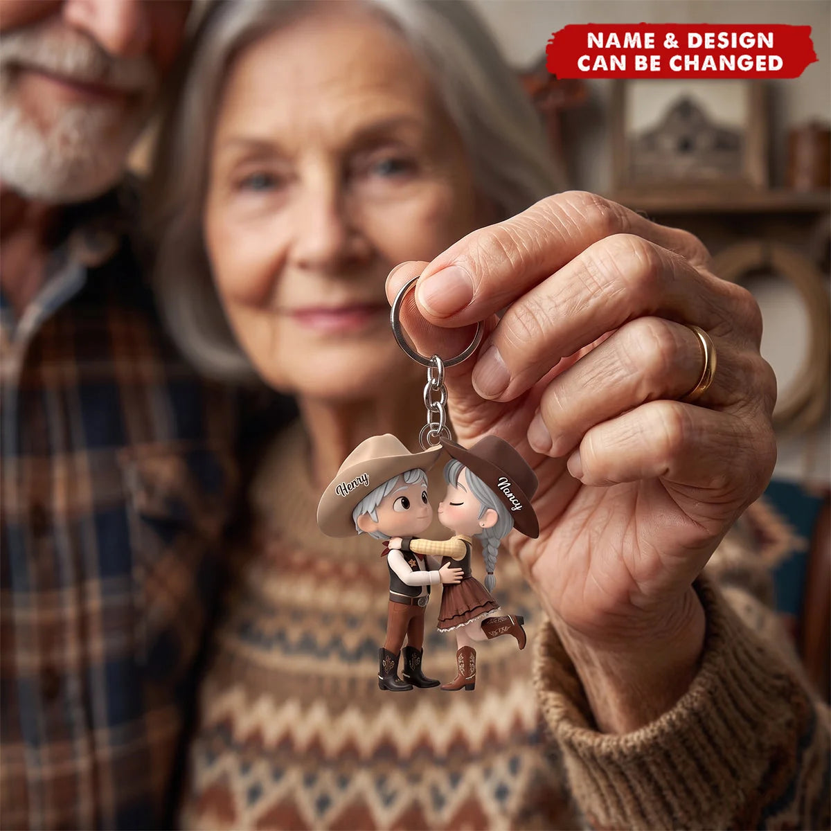 Personalized Cowboy Couple Keychain - Custom Western Country Lovers Keepsake Gift