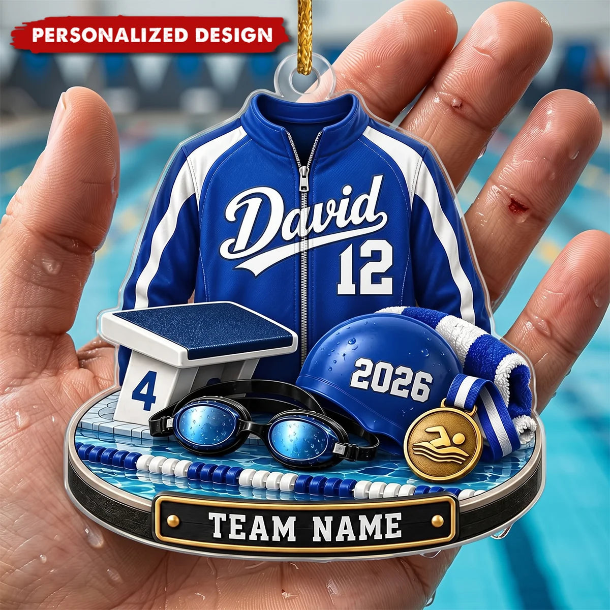 Personalized Swimmer Acrylic Ornament - Custom Swim Team Keepsake Holiday Gift