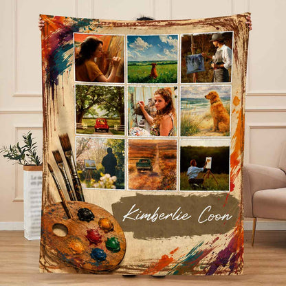 Custom Artist Portfolio Blanket - Personalized Painter Name Art Collage Throw for Creatives