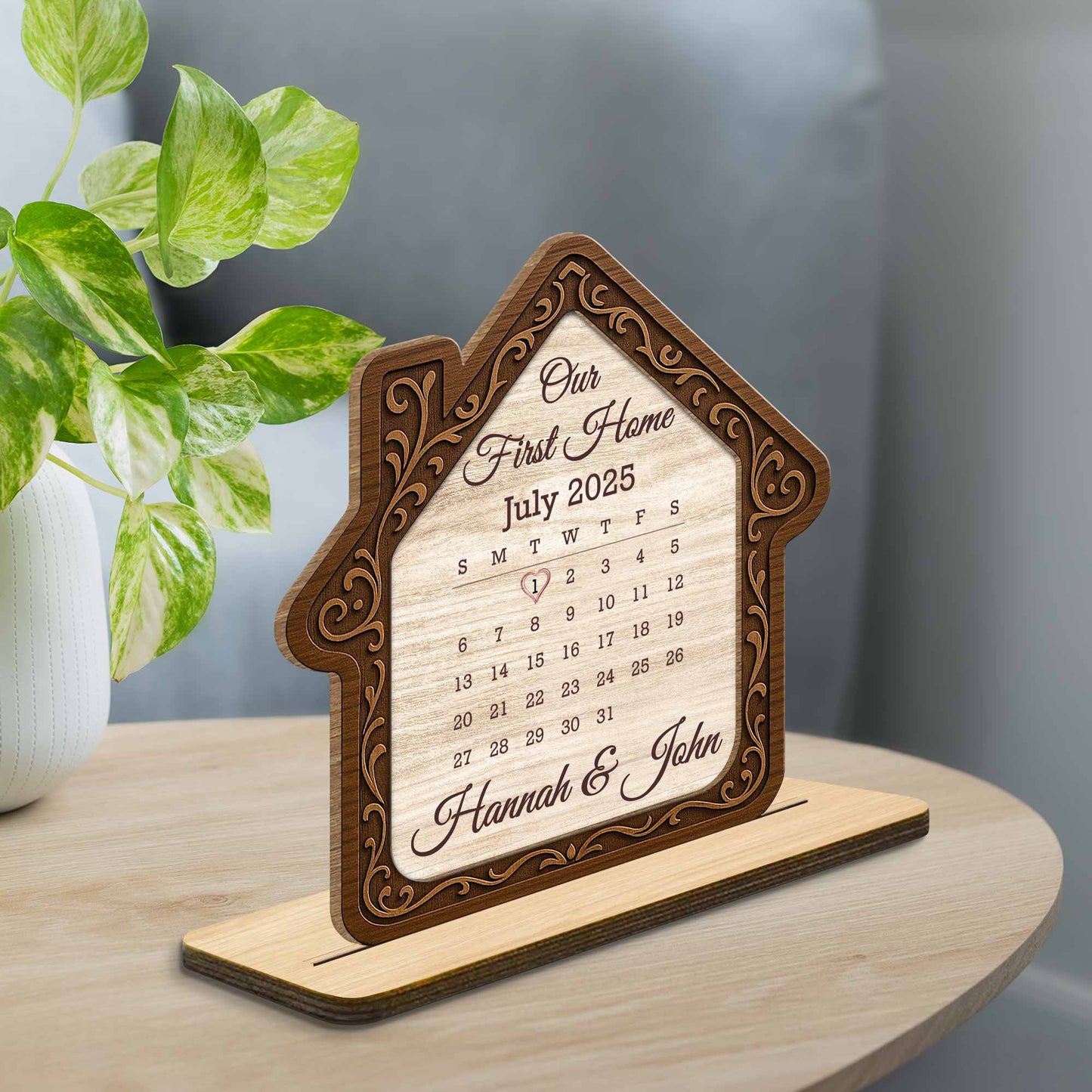 Custom Our First Home Calendar Plaque for Couples with personalized design details for meaningful gifting image 7