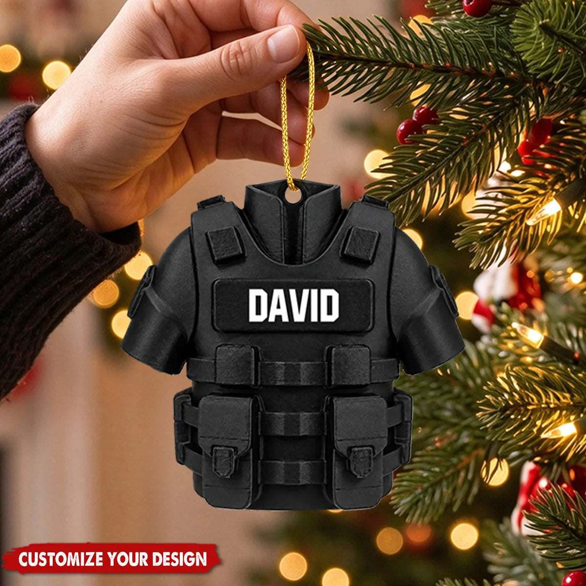 Custom Police Vest Uniform Wooden Ornament - Personalized Name Keepsake for Law Enforcement