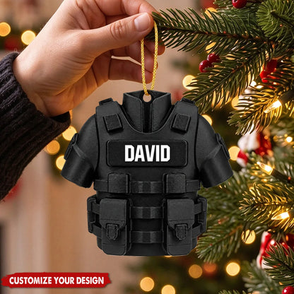 Custom Police Vest Uniform Wooden Ornament - Personalized Name Keepsake for Law Enforcement
