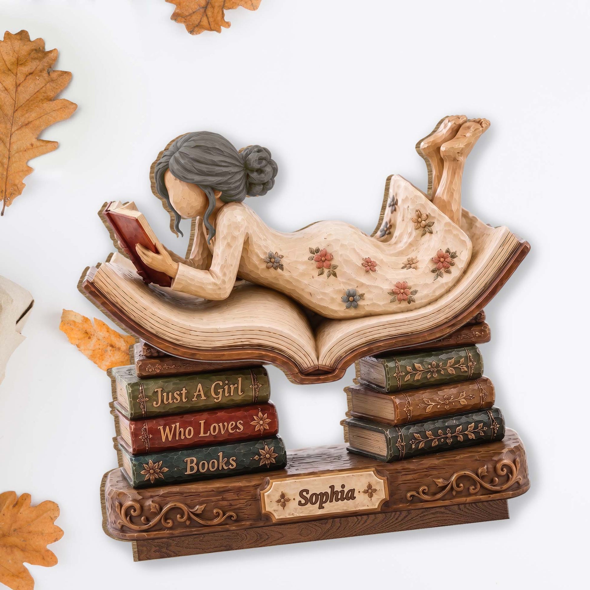 Plaque material and size view - Personalized Book Lover Wood Plaque