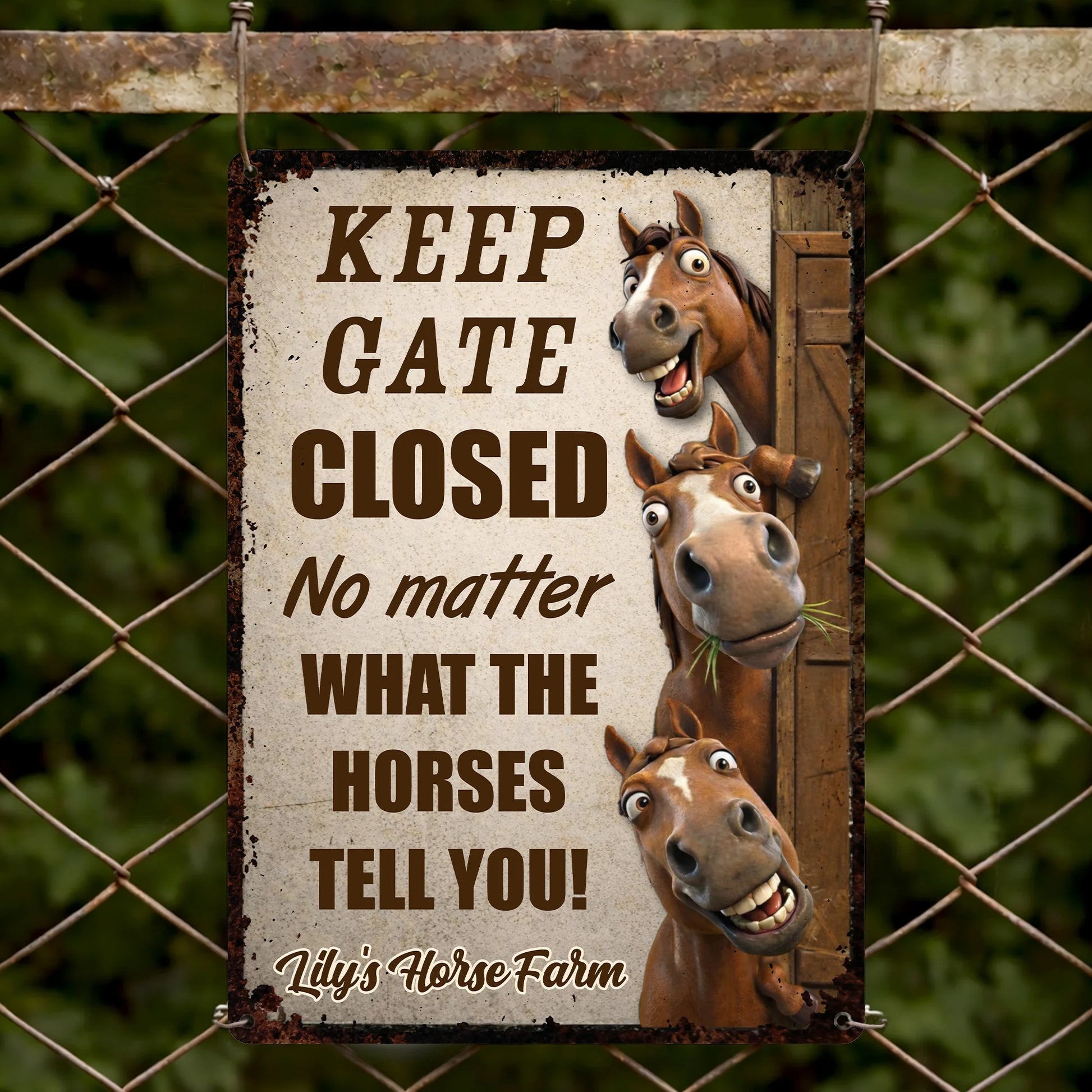 Metal Sign material and size view - Personalized Horse Farm Metal Sign