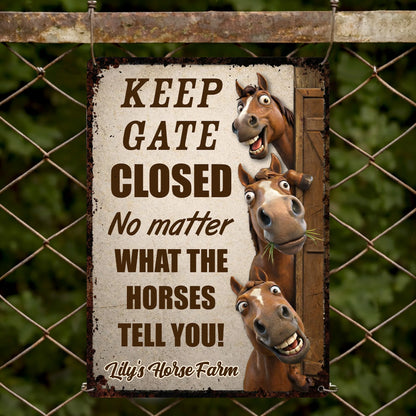 Metal Sign material and size view - Personalized Horse Farm Metal Sign
