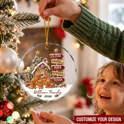 Custom Gingerbread Signpost Family Glass Ornament - Personalized Christmas Keepsake