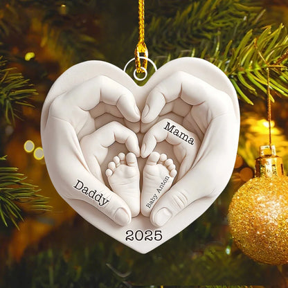 Heart Of Love Personalized Baby First Christmas Acrylic Ornament - Family Keepsake for New Parents