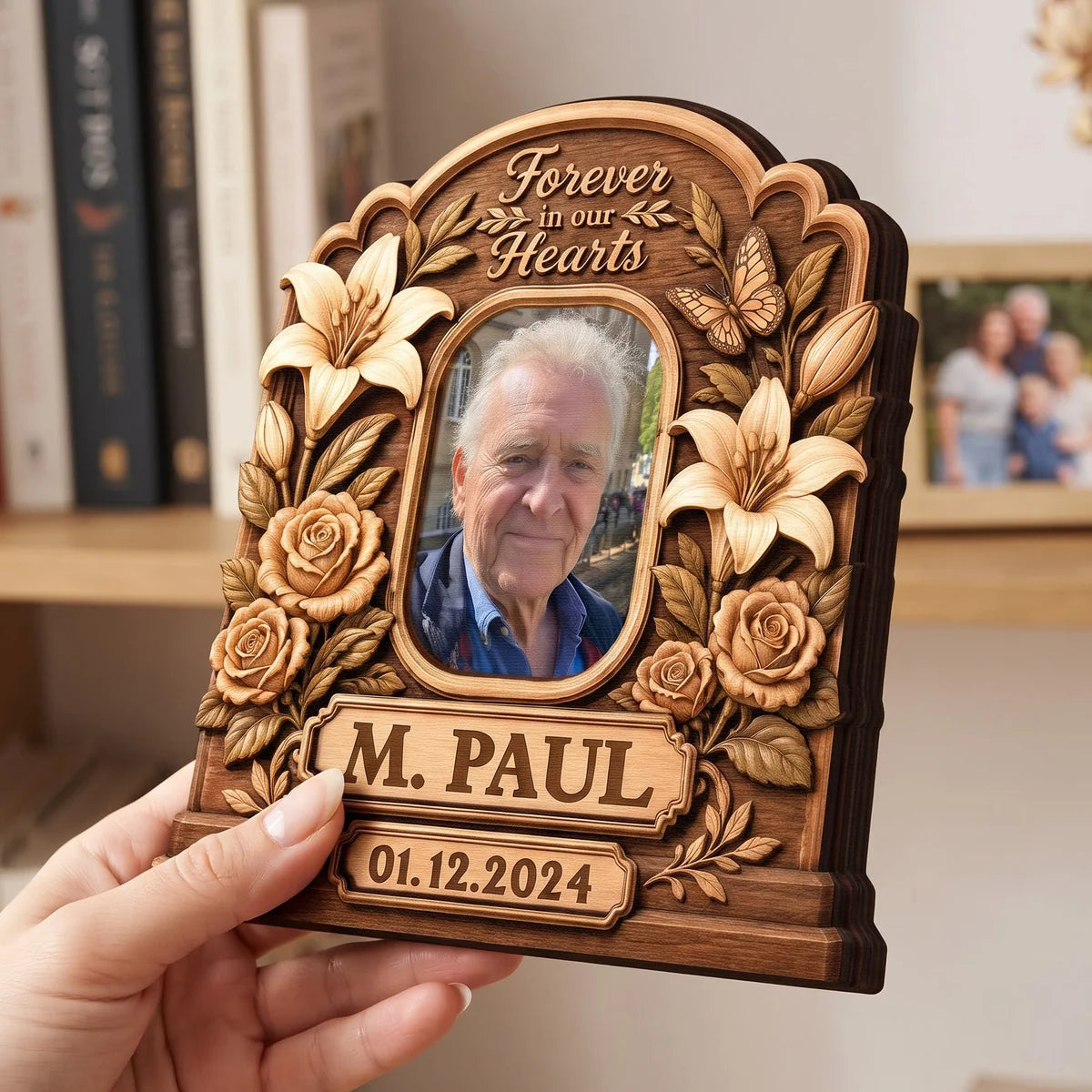 Forever In Our Hearts Personalized Memorial Wooden Block - Custom Photo Remembrance Gift