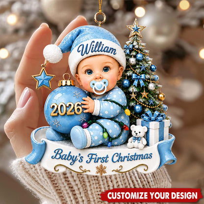"Baby's First Christmas" Personalized Acrylic Ornament - Custom Keepsake Holiday Tree Decor