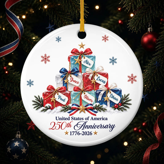 "United States of America 250th Anniversary" Custom Ceramic Ornament - Christmas Gift for Family