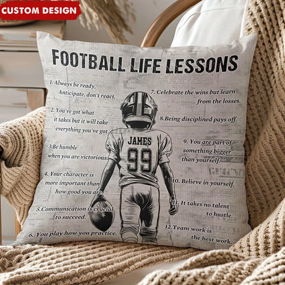 Football Life Lessons Personalized Pillow - Custom Name Number Throw Pillow Gift