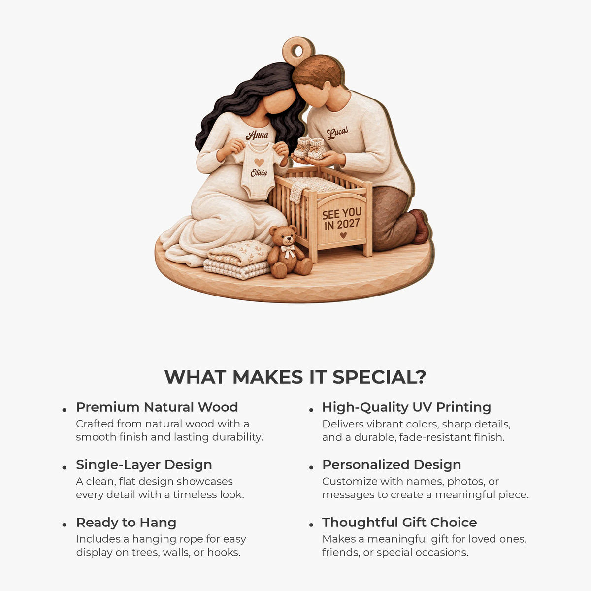 See You in 2027 Personalized Wooden Ornament - Pregnancy Keepsake for Expecting Parents