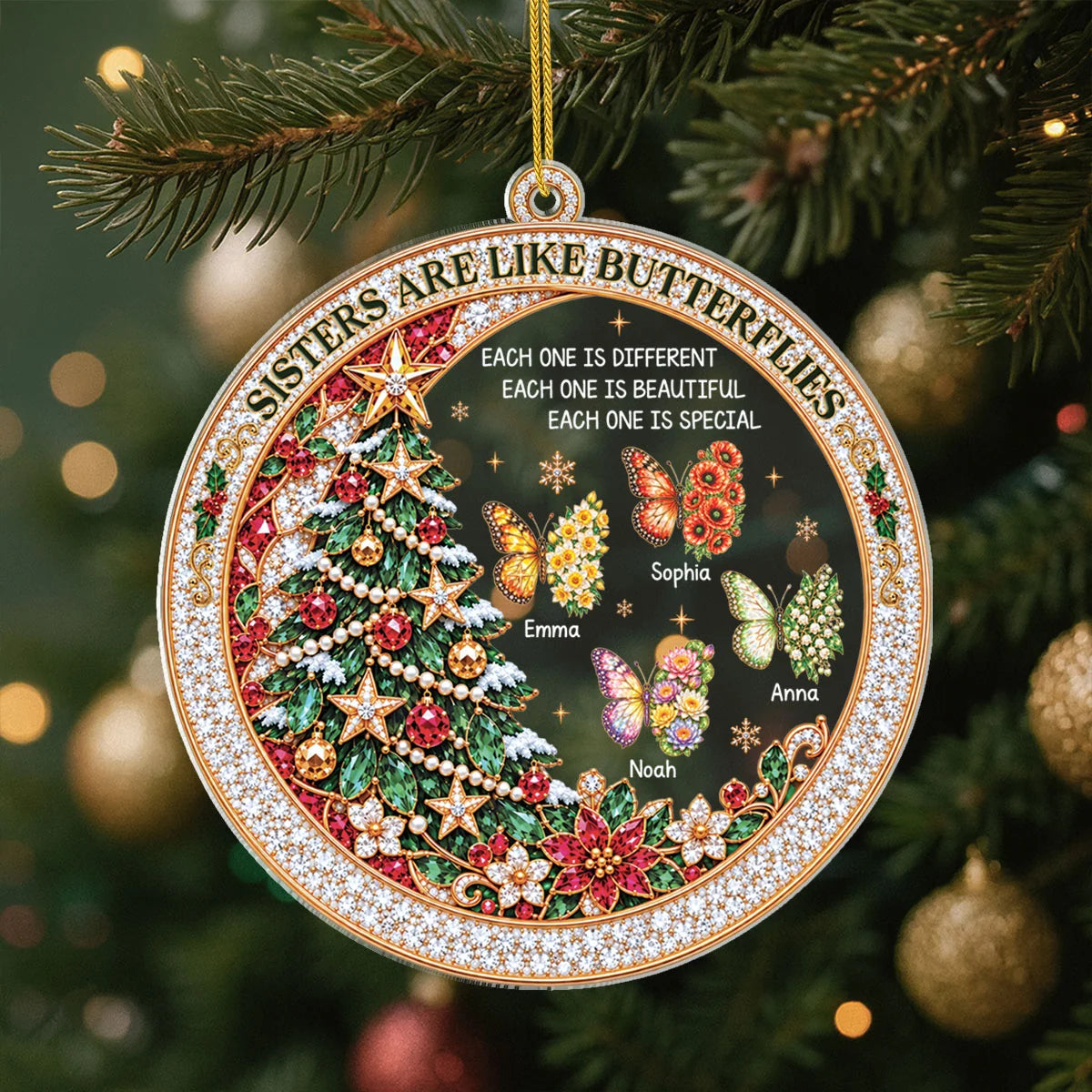 Sisters Are Like Butterflies Personalized Acrylic Ornament - Christmas Keepsake Gift for Sister and Best Friend